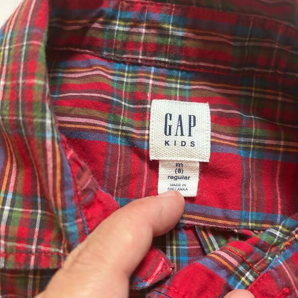 GAP Kids Red Holiday Plaid Button-Down Shirt (Size M/8) - Picture 3 of 4